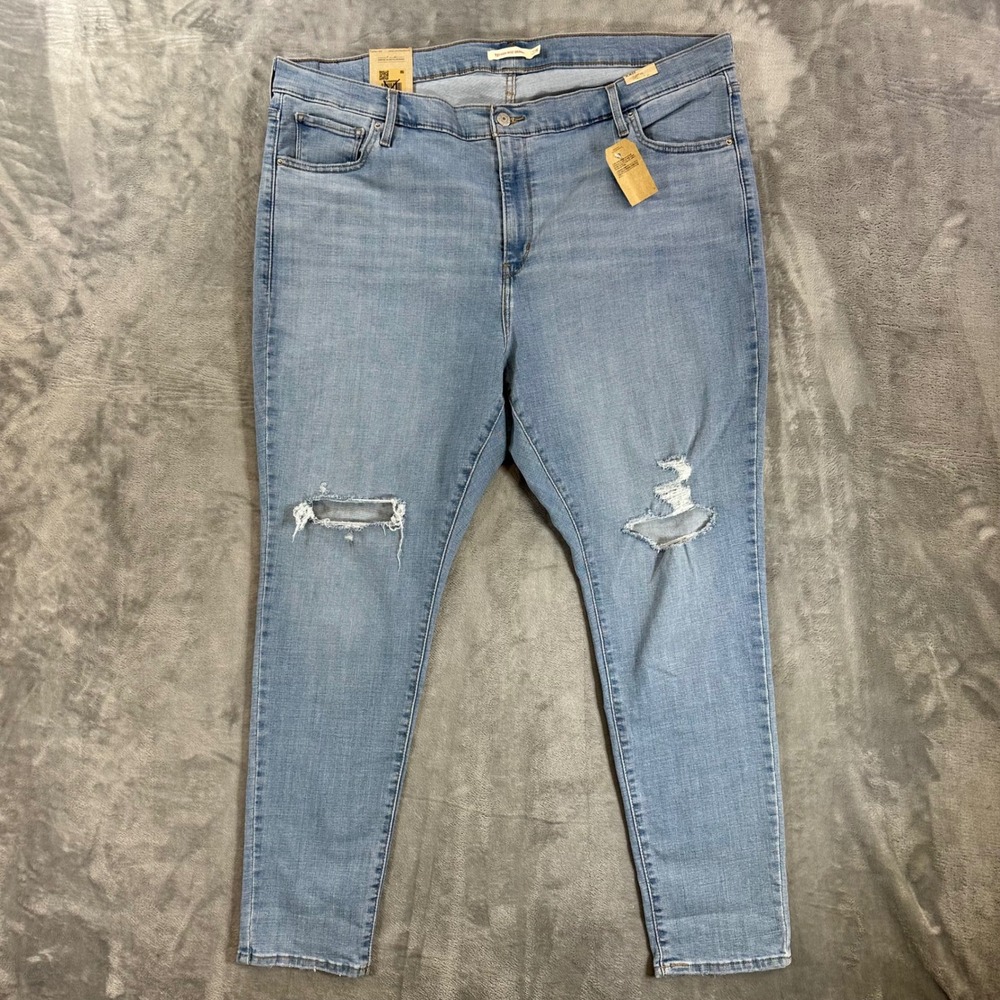 New Levi's 721 High Rise Skinny Jeans Women's Size 22W Light Blue Distressed